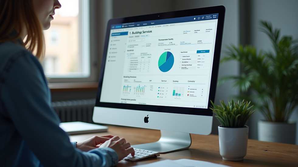 Close-up view of a computer screen showing a building services project management software interface