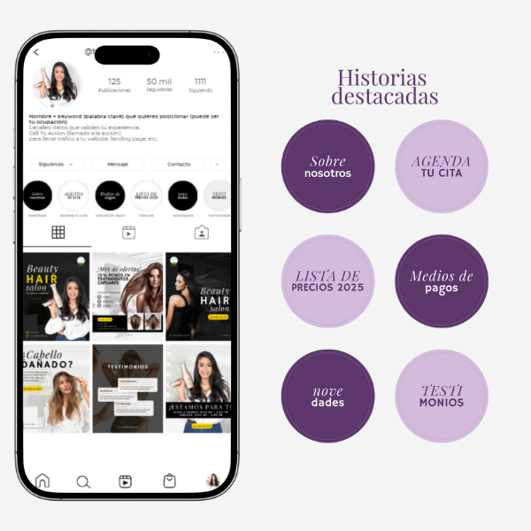Miniatura: Plantillas editables en Canva - Peluquería #2 lila - 1080x1350