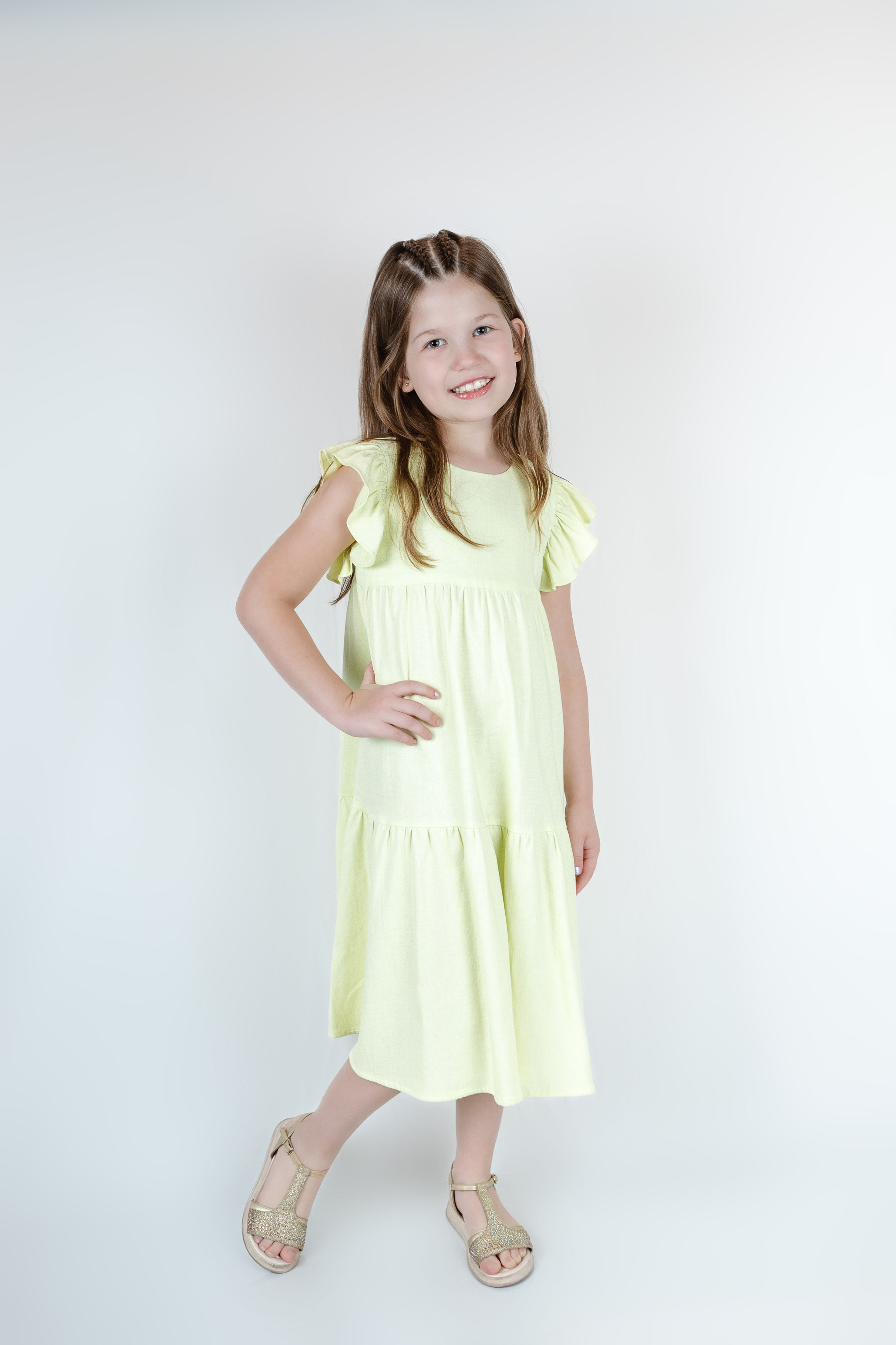 Vestido Linho 2 Babados Manga Franzida