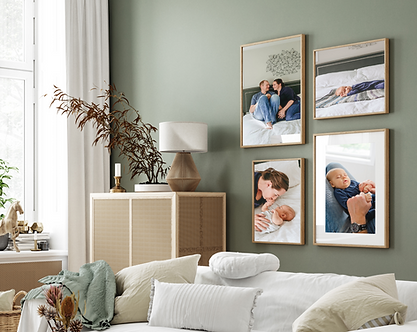 framed photos in living room