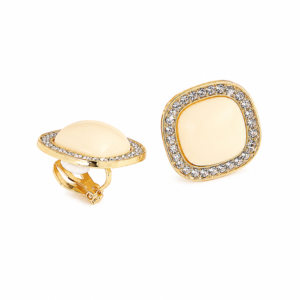 Aros Clip Enchape Oro Cuad Bri Beige
