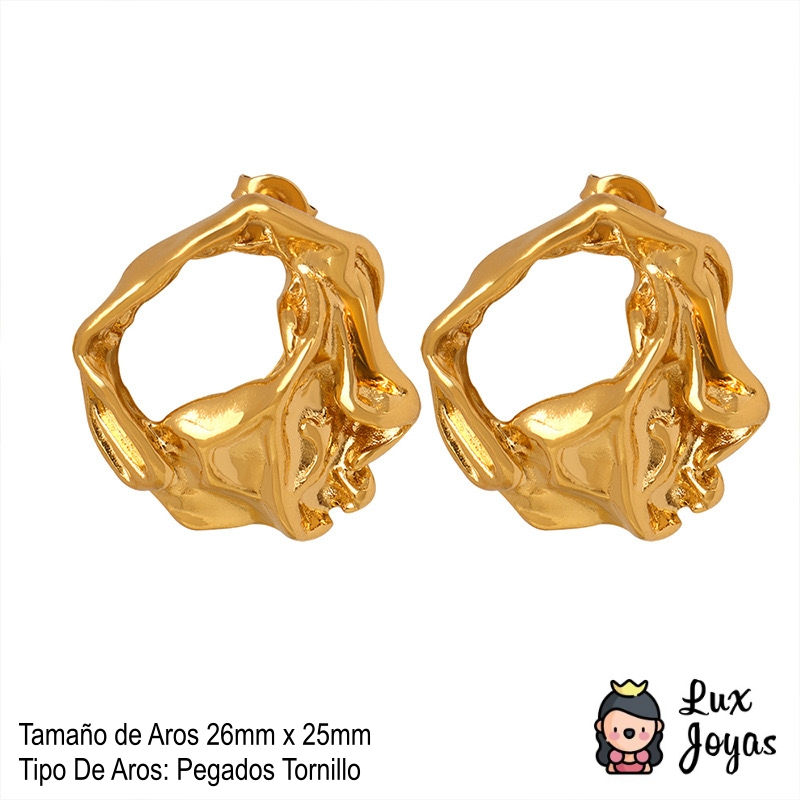 Miniatura: Aros Baño Oro 18K Pegados Círculo Arrugado