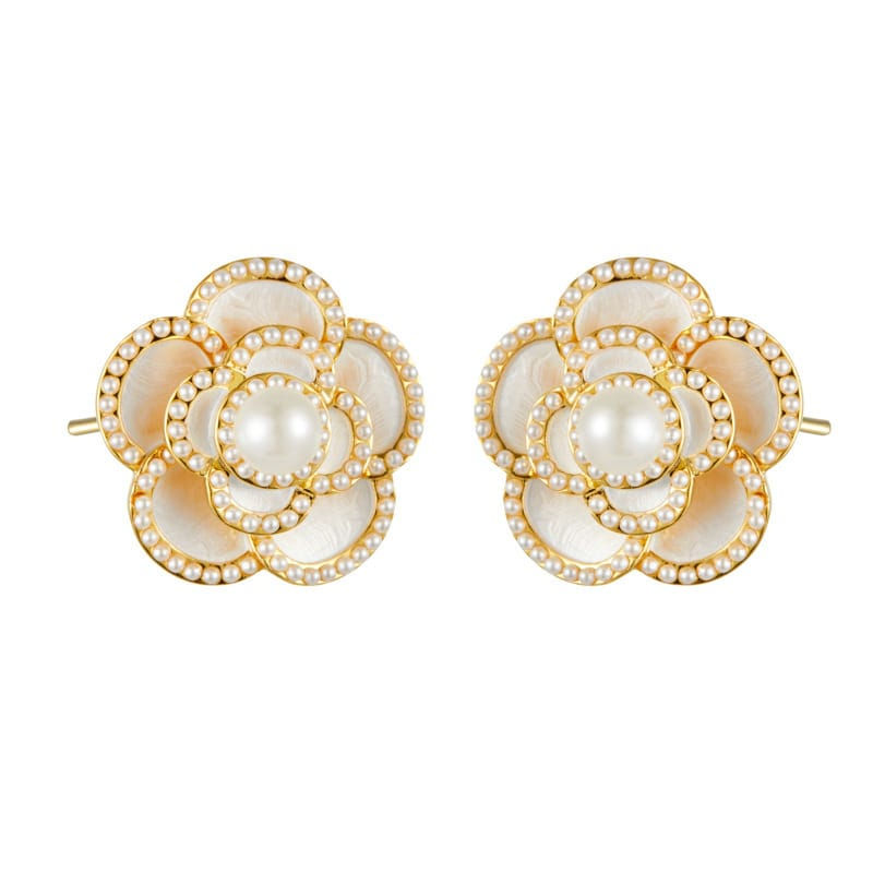 Aros Clip Enchape Oro Flor Perlas B
