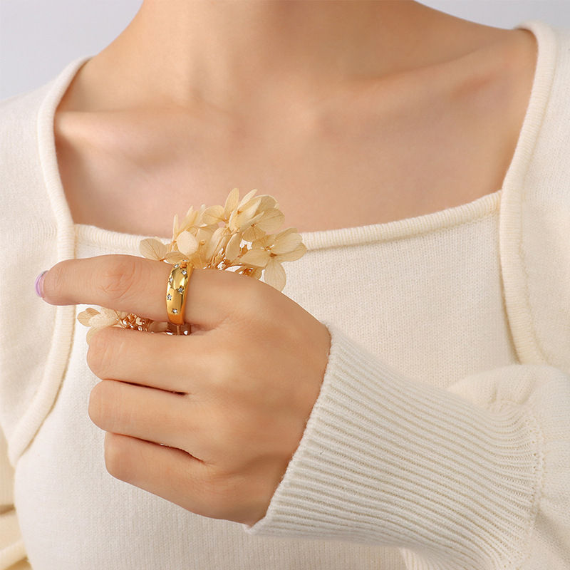 Miniatura: Anillo Baño Oro 18k Cintillo Estrellas Circón