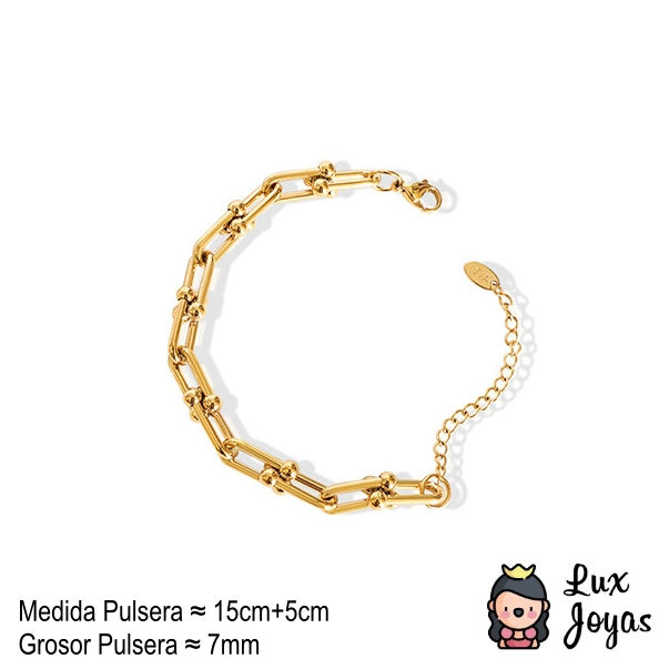 Miniatura: Pulsera Baño Oro 18K Herraduras