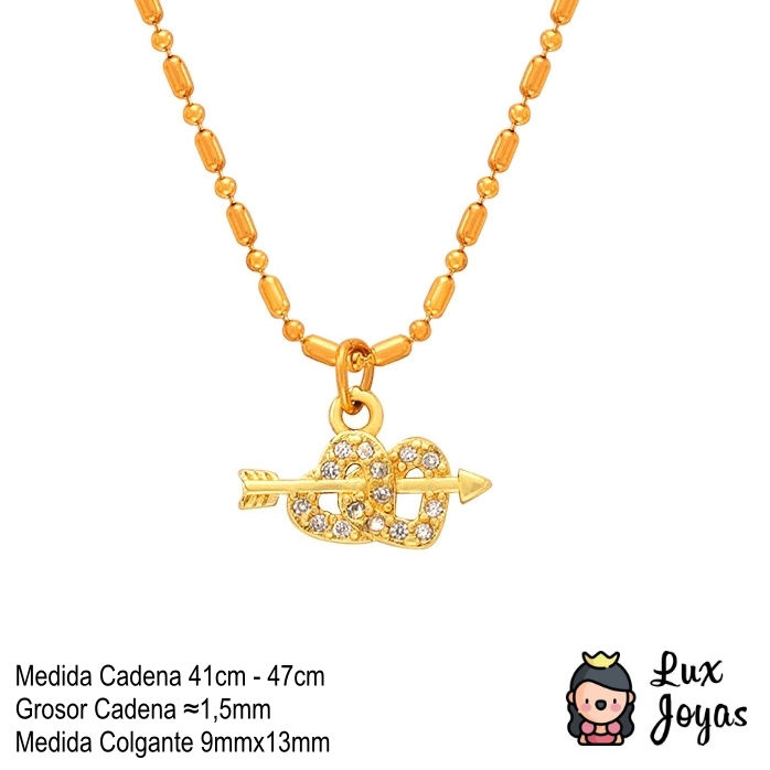 Miniatura: Collar Baño Oro 18k Mostacillas Corazones Flecha