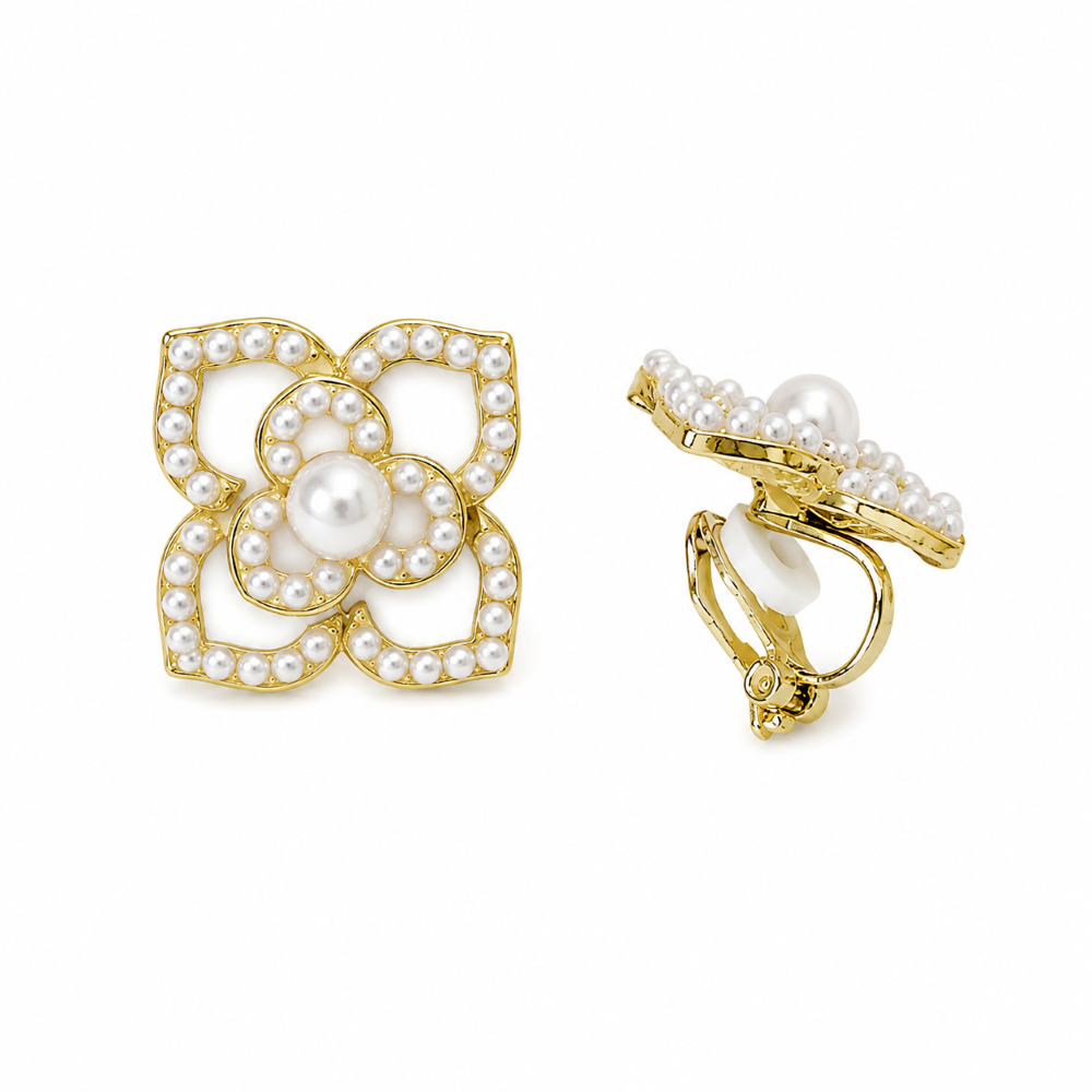 Aros Clip Enchape Oro Flor 4 Pet Perlas