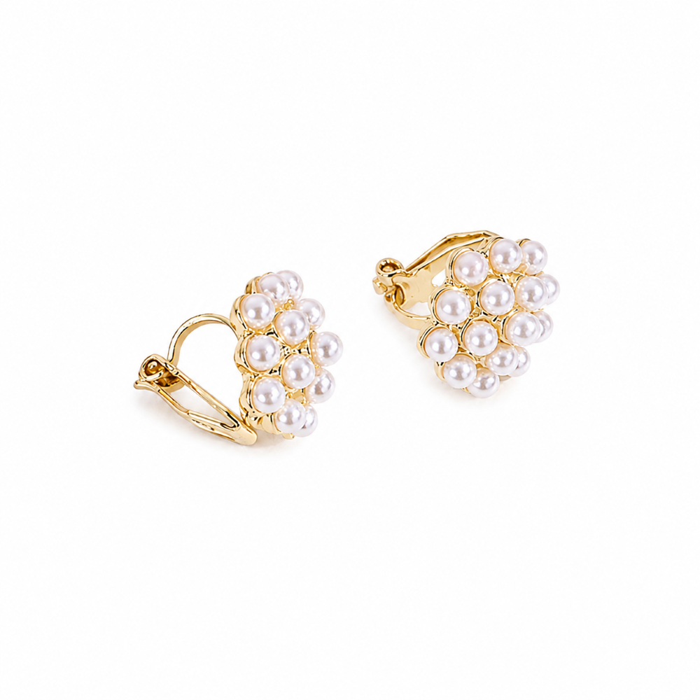 Aros Clip Enchape Oro Perlas