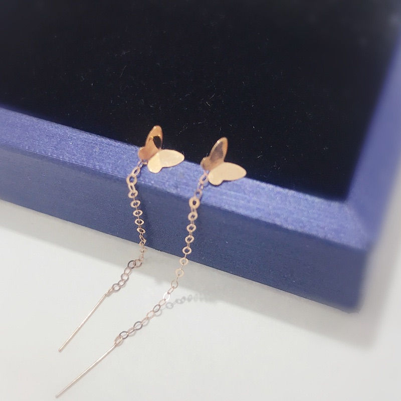 Miniatura: Aros Largos Cadena Mariposa 18k