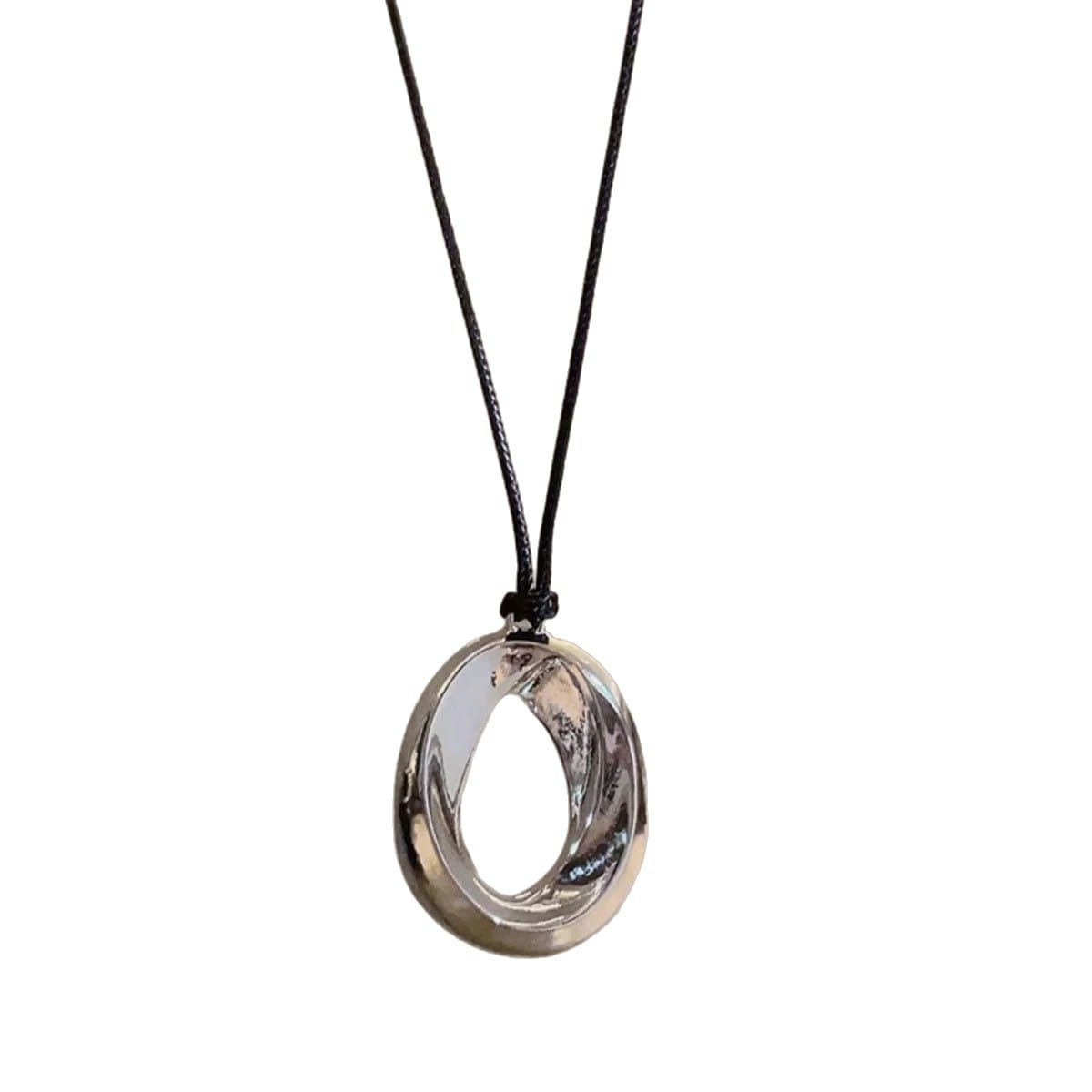 Collar Aleación Cuero Oval Silv