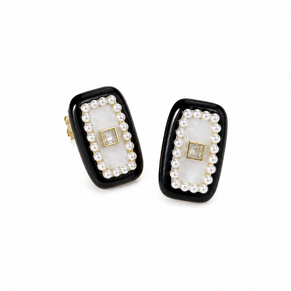 Aros Clip Enchape Oro Rect Pluz Perlas Resin