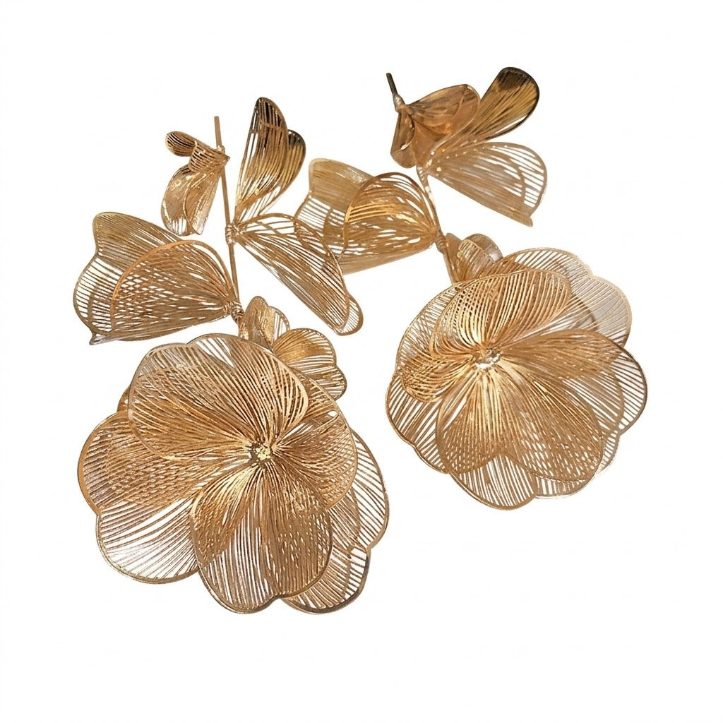 Aros Aleación Flor Rayitos