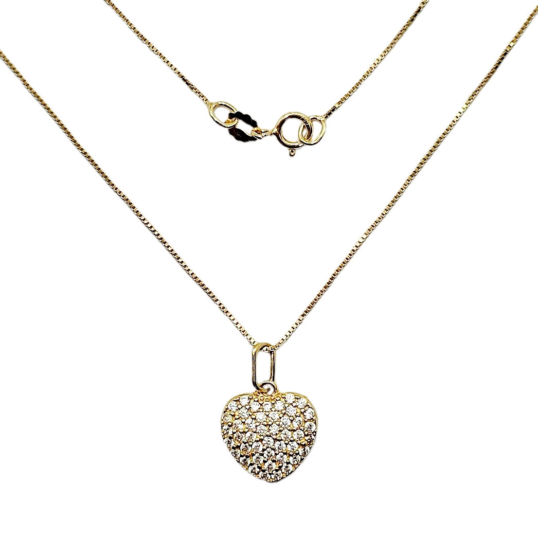 Cadena Veneciana Colgante Corazón Full Brillitos Oro 18k Italiano