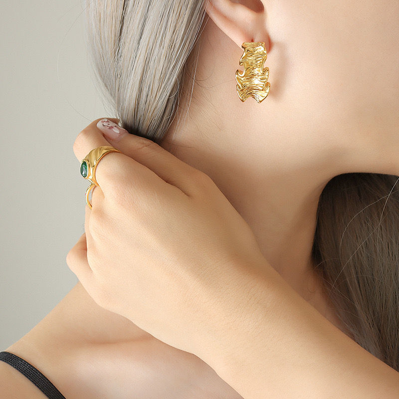 Miniatura: Aros Baño Oro 18K Argollas Arrugado