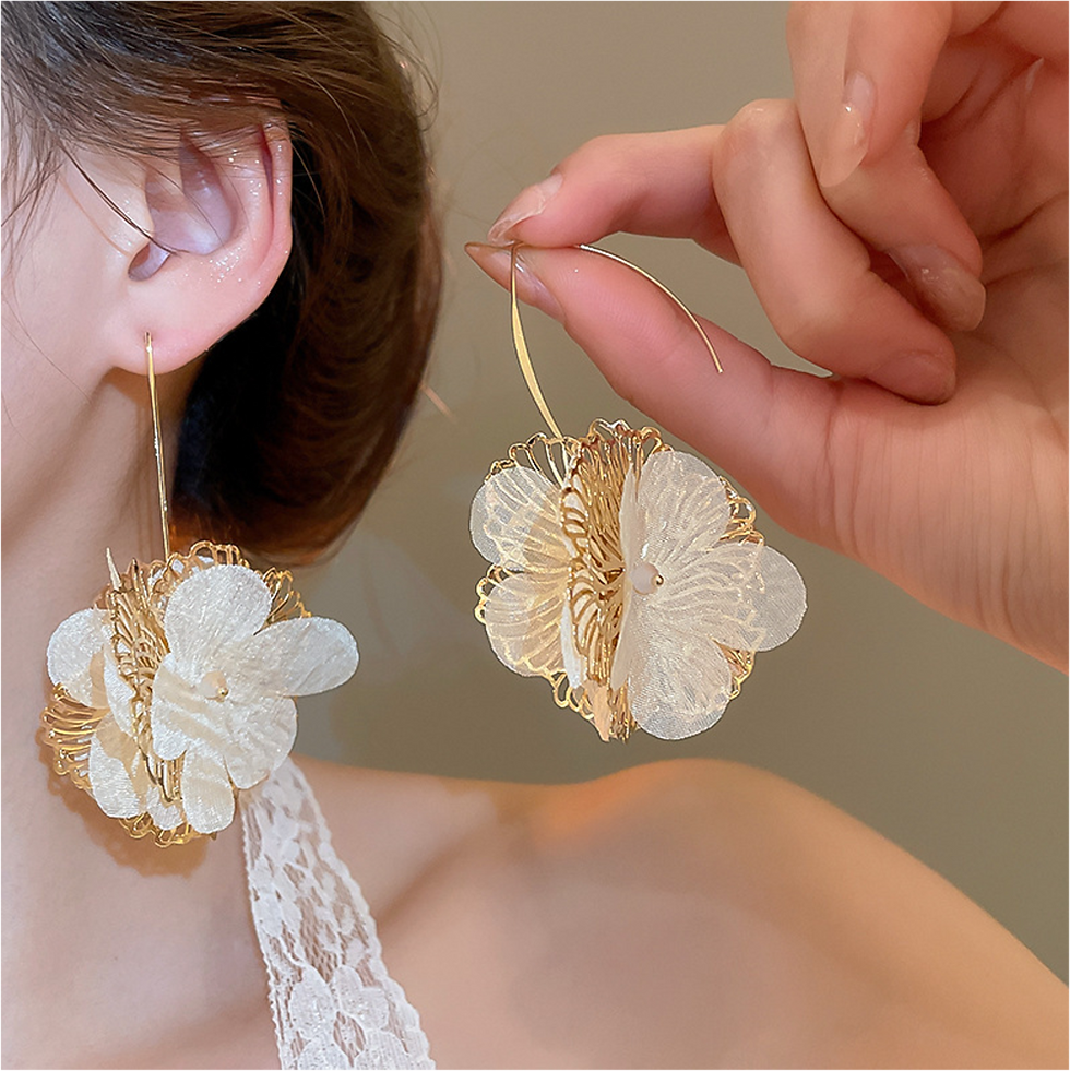 Miniatura: Aros Aleación Flor Organza Gold