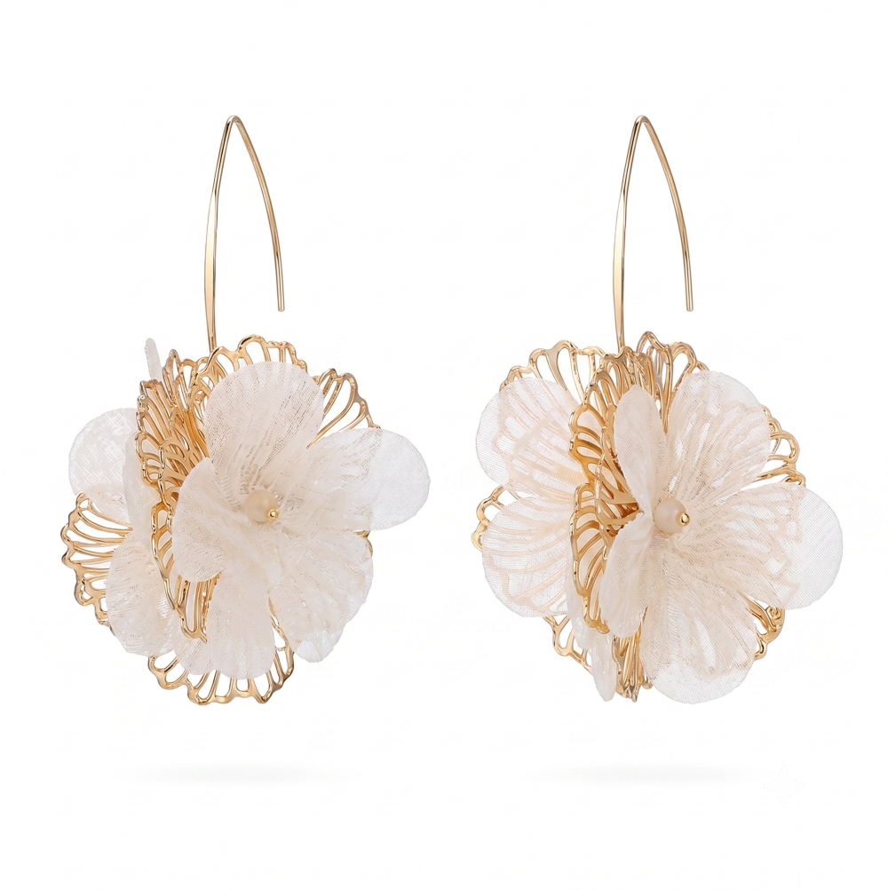 Aros Aleación Flor Organza Gold