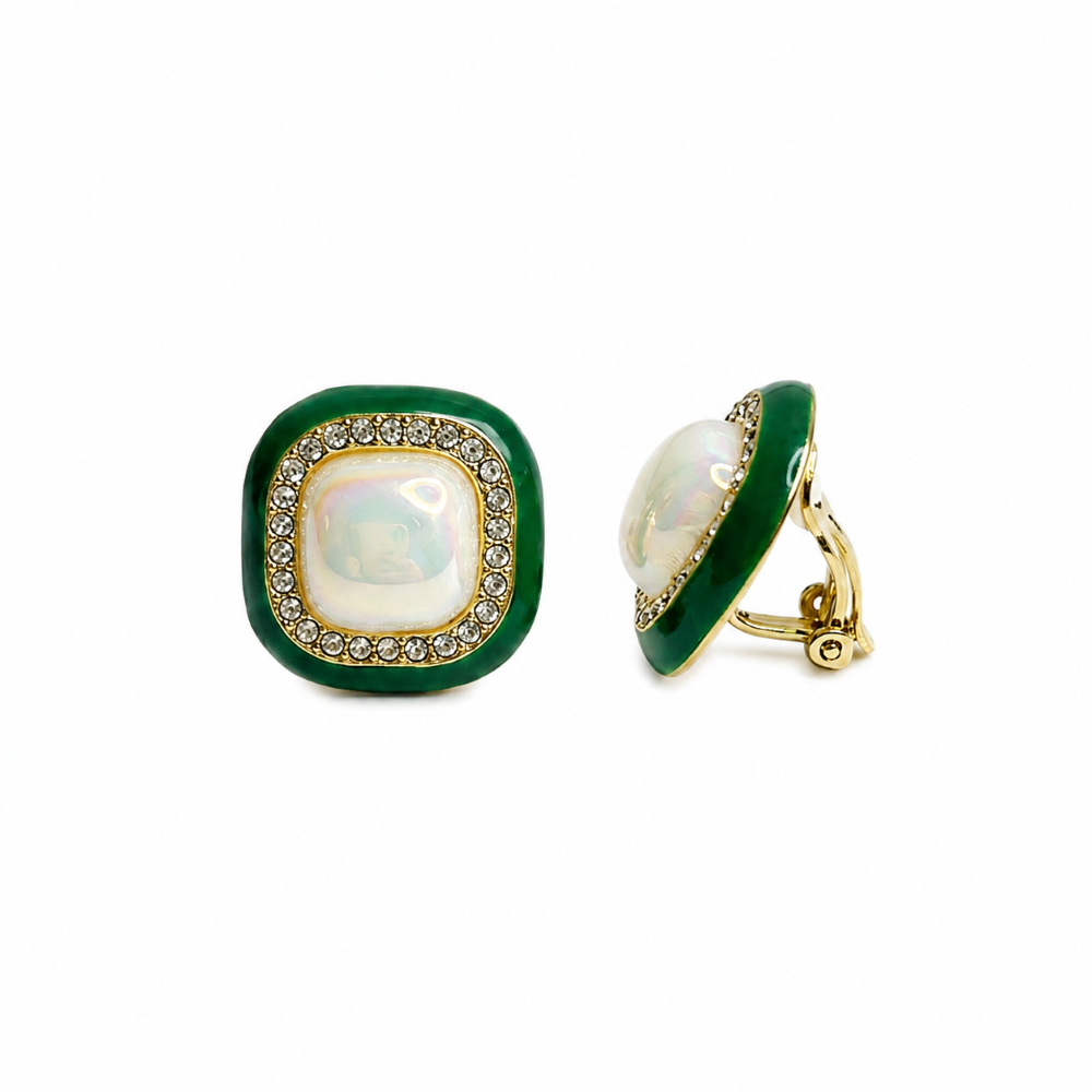Aros Clip Enchape Oro Cuad Perla Bri V