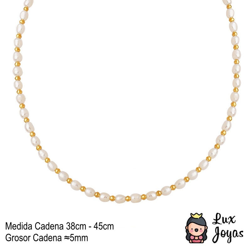 Miniatura: Collar Baño Oro 18k Perlas Agua Dulce Pelotitas