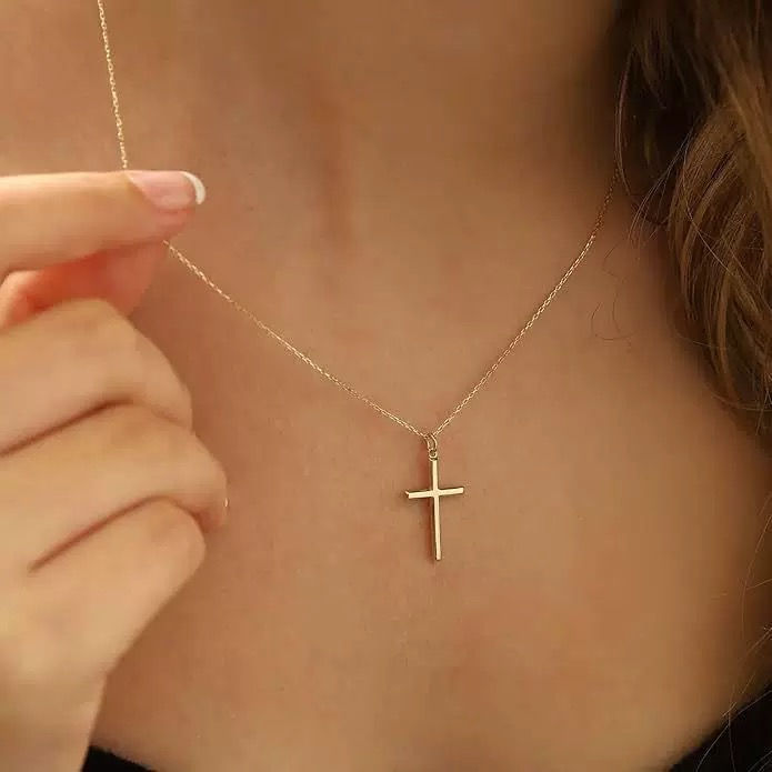 Miniatura: Collar Plata 925 Baño Oro Cruz Lisa