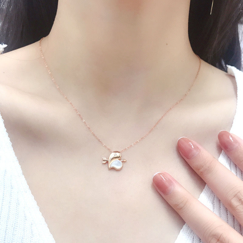Miniatura: Cadena Eslabones Oro 18k Colgante Corazón Nácar Flecha Diamante 1P