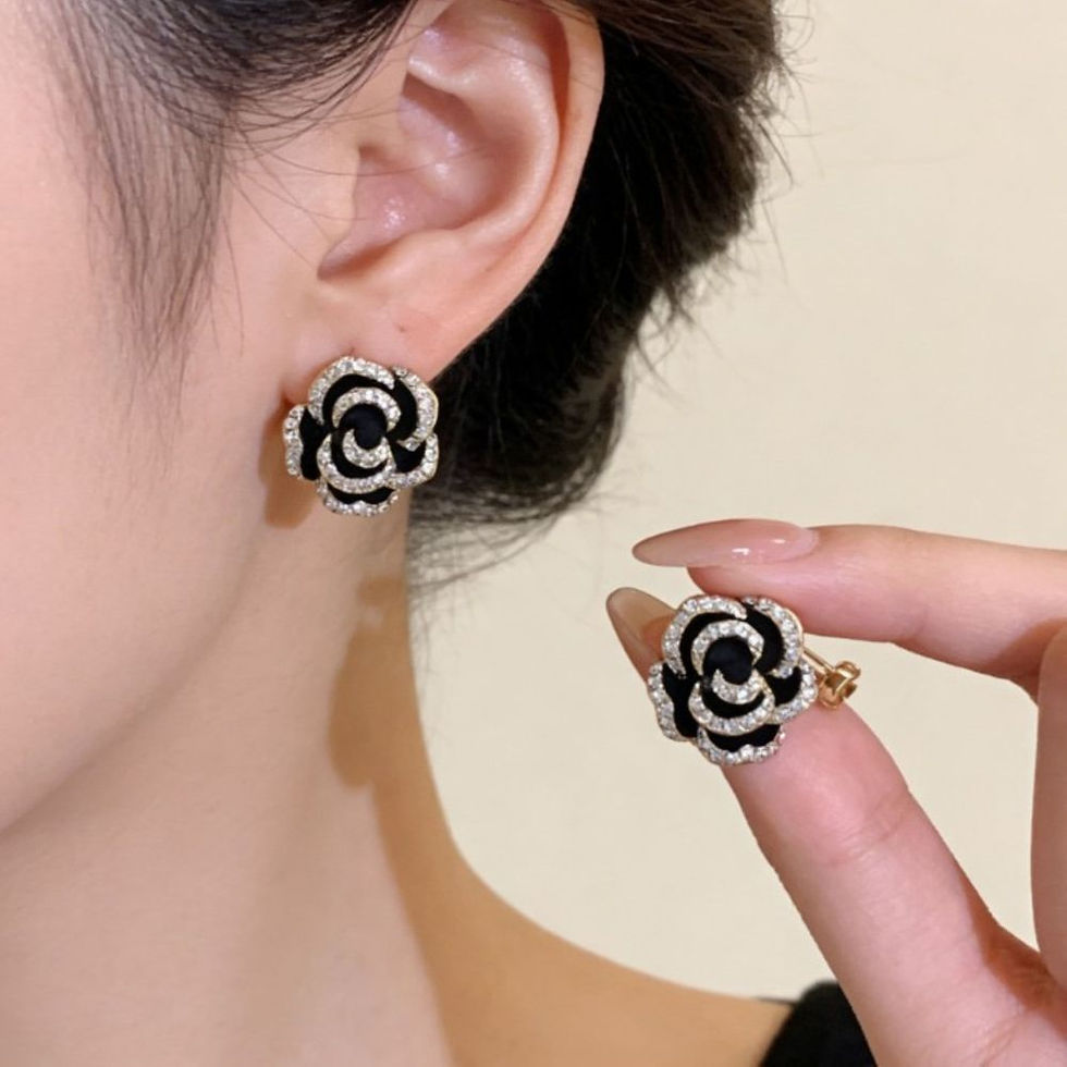 Miniatura: Aros Aleación Flor Bri Neg