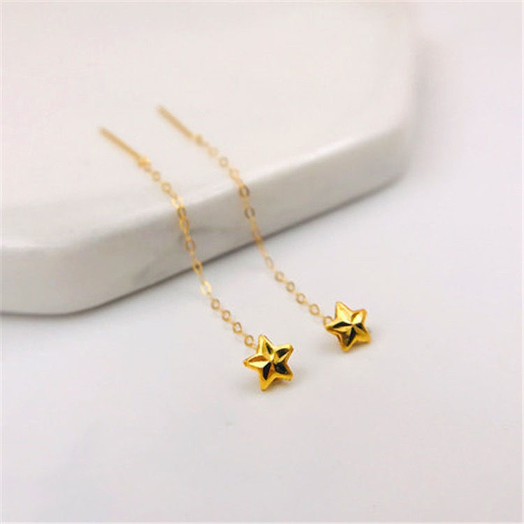 Miniatura: Aros Largos Cadena Estrella 18k