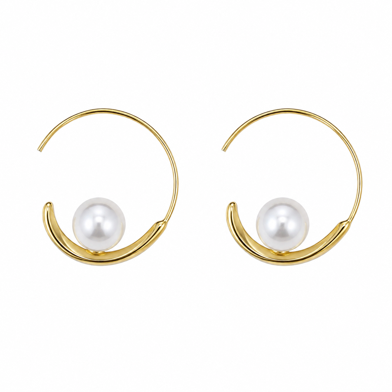 Aros Enchapado Oro Arg Perla Blanca