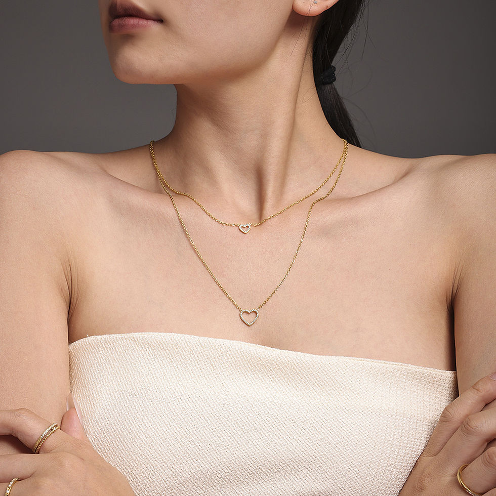 Miniatura: Collar Baño Oro 18k Doble Corazones Brillitos