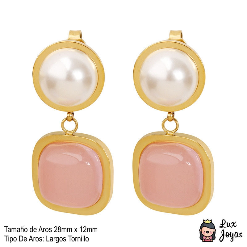 Miniatura: Aros Baño Oro 18K Perla Rosa