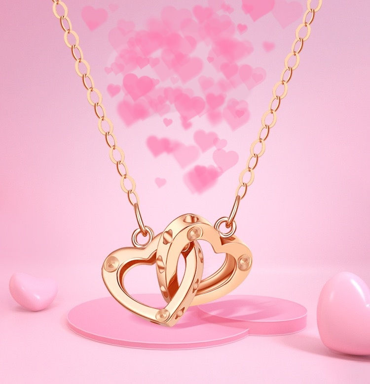 Miniatura: Cadena Eslabones Oro 18k Dos Corazones 18k