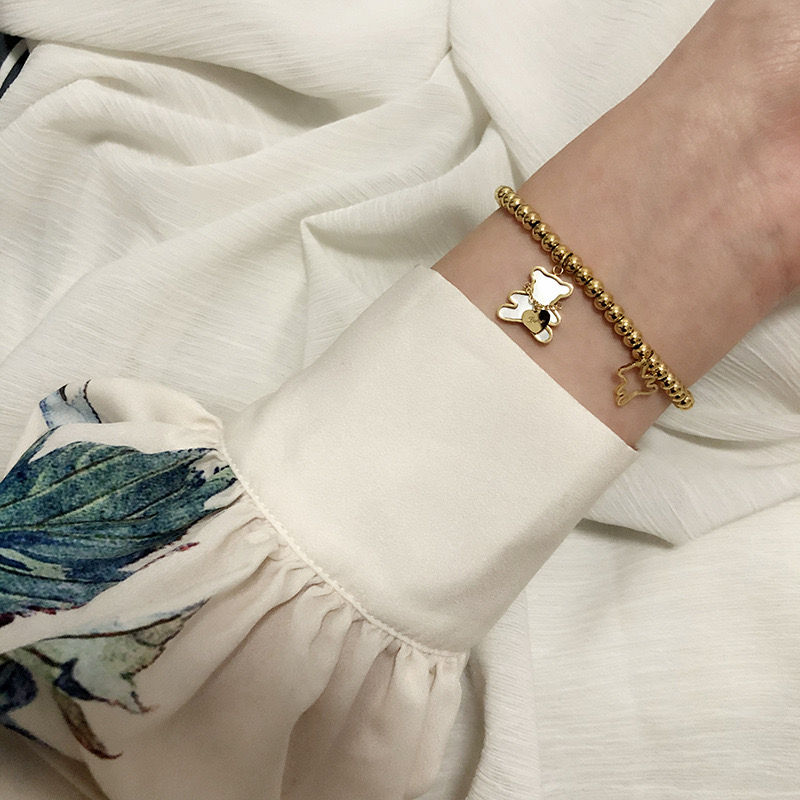 Miniatura: Pulsera Baño Oro 18K Pelotitas Osito Nácar
