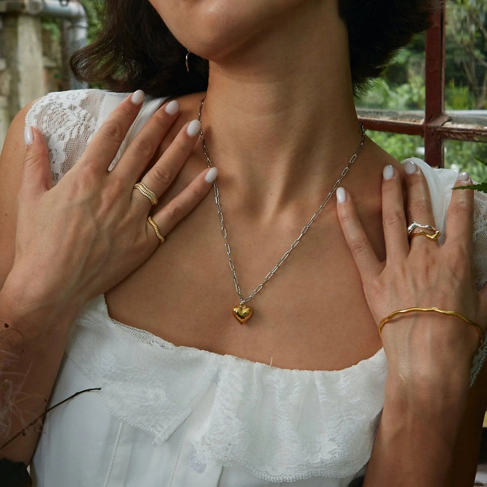 Miniatura: Collar Baño Oro 18k Eslabones Corazón Inflado