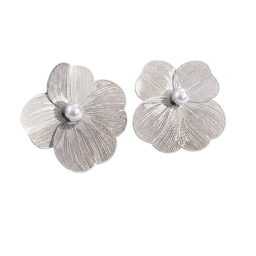 Aros Aleación Flor Rayitos