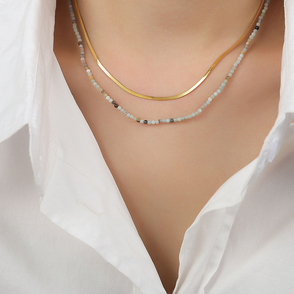 Miniatura: Collar Baño Oro 18k Doble Piedrecillas Cinta