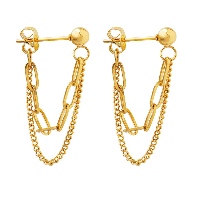 Aros Baño Oro 18K Pelotita Doble Cadenas
