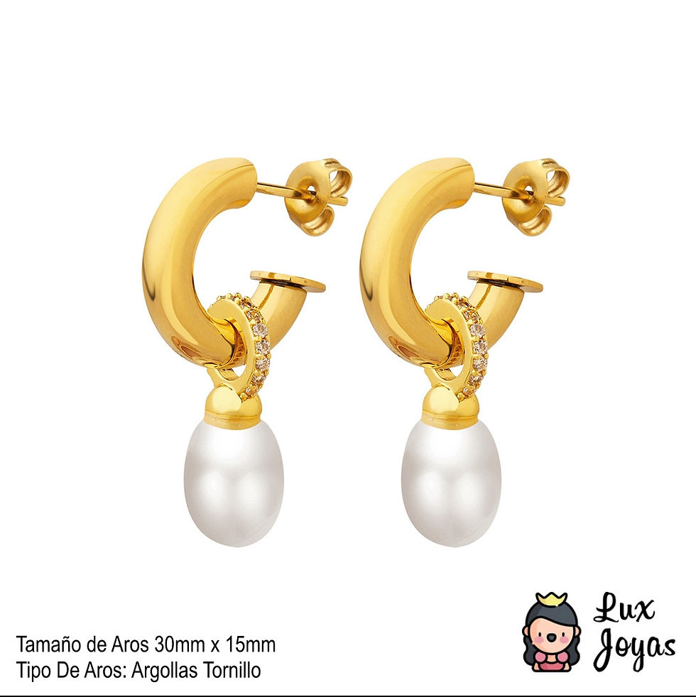 Miniatura: Aros Baño Oro 18K Argollas Tubo Perla Brillitos