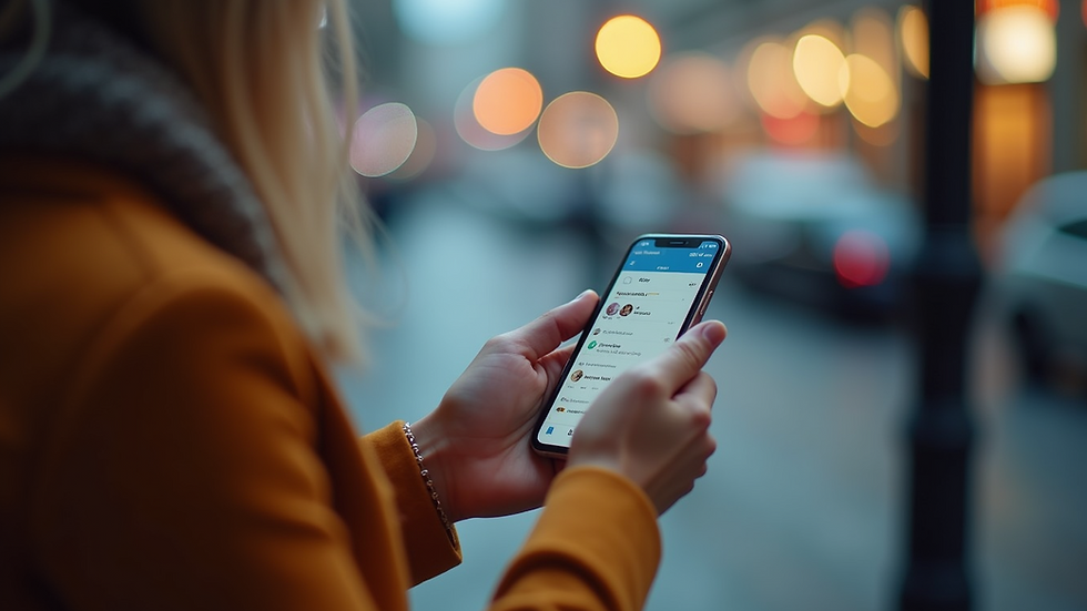 Eye-level view of a person using a smartphone to engage with social media