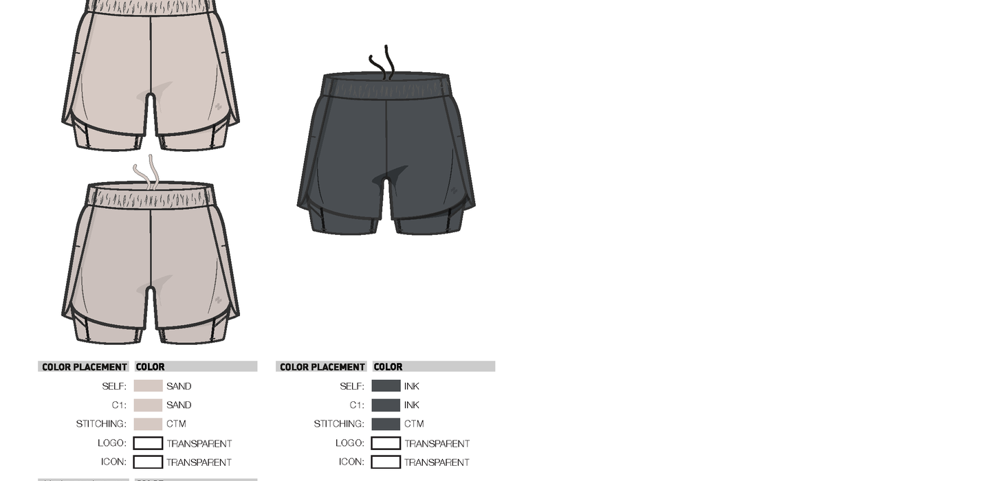 ACTIVE 2-IN-1 SHORTS Tech PackColorway/Color-Ups Overview for Evellant collection