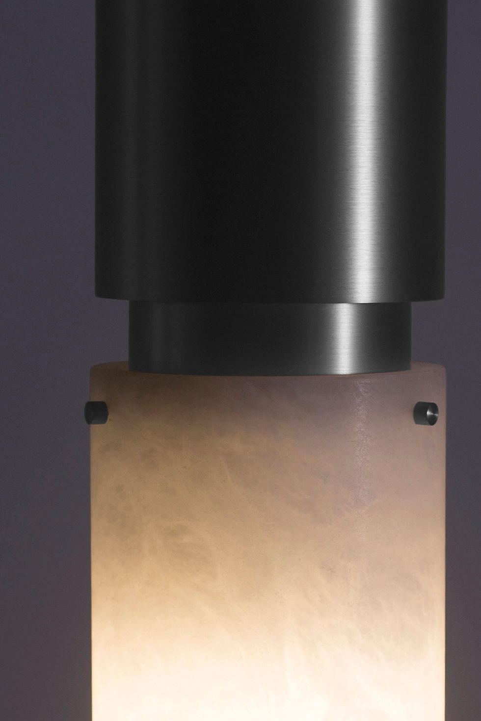 Thumbnail: Zona alabaster flush mount finished in brushed nickel, light on