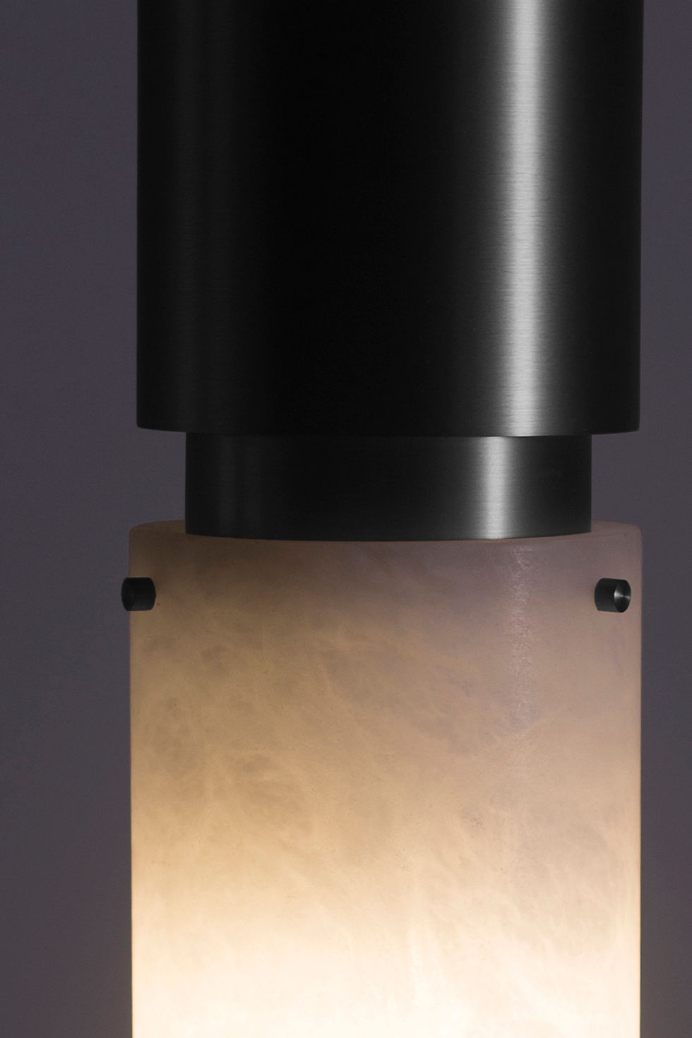 Thumbnail: Zona alabaster flush mount finished in blackened brass, light on