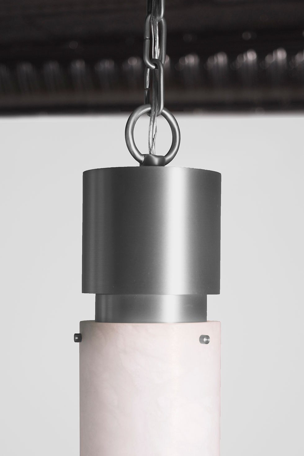 Thumbnail: Zona alabaster pendant light finished in brushed nickel, detail view