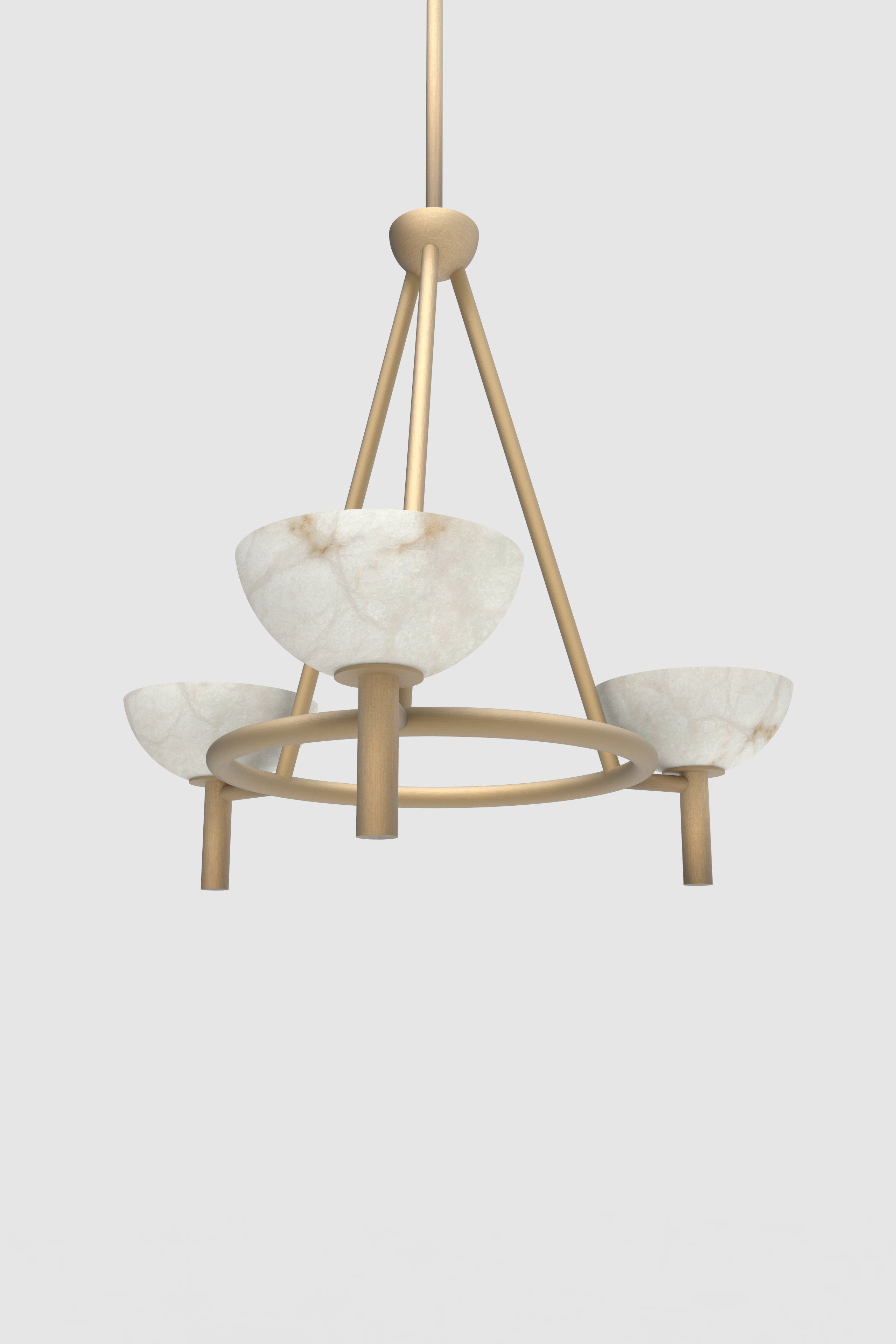 Prato Alabaster Chandelier in Brushed Brass with 3 Shades