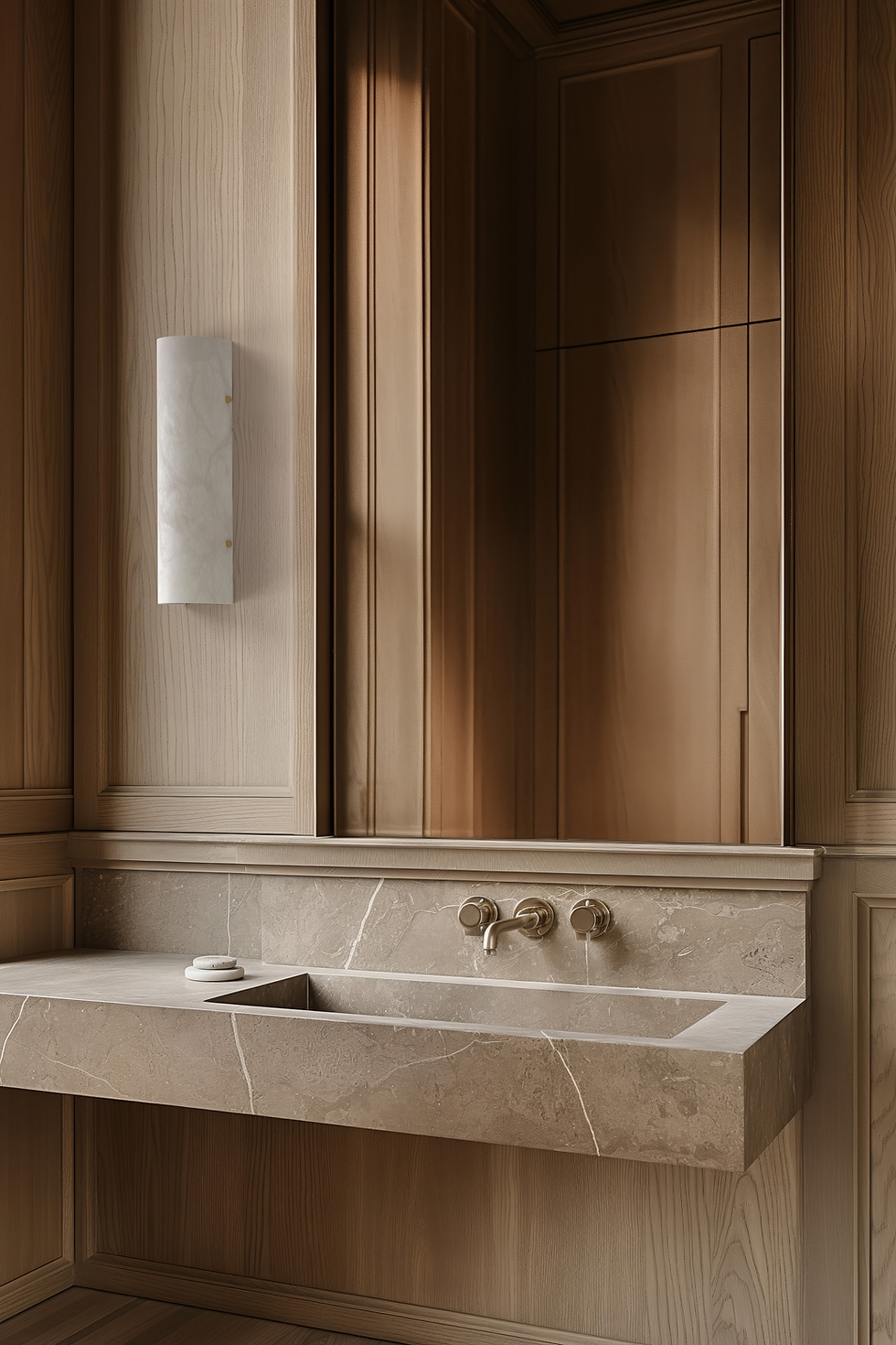 Alabaster wall lamp in a modern bathroom