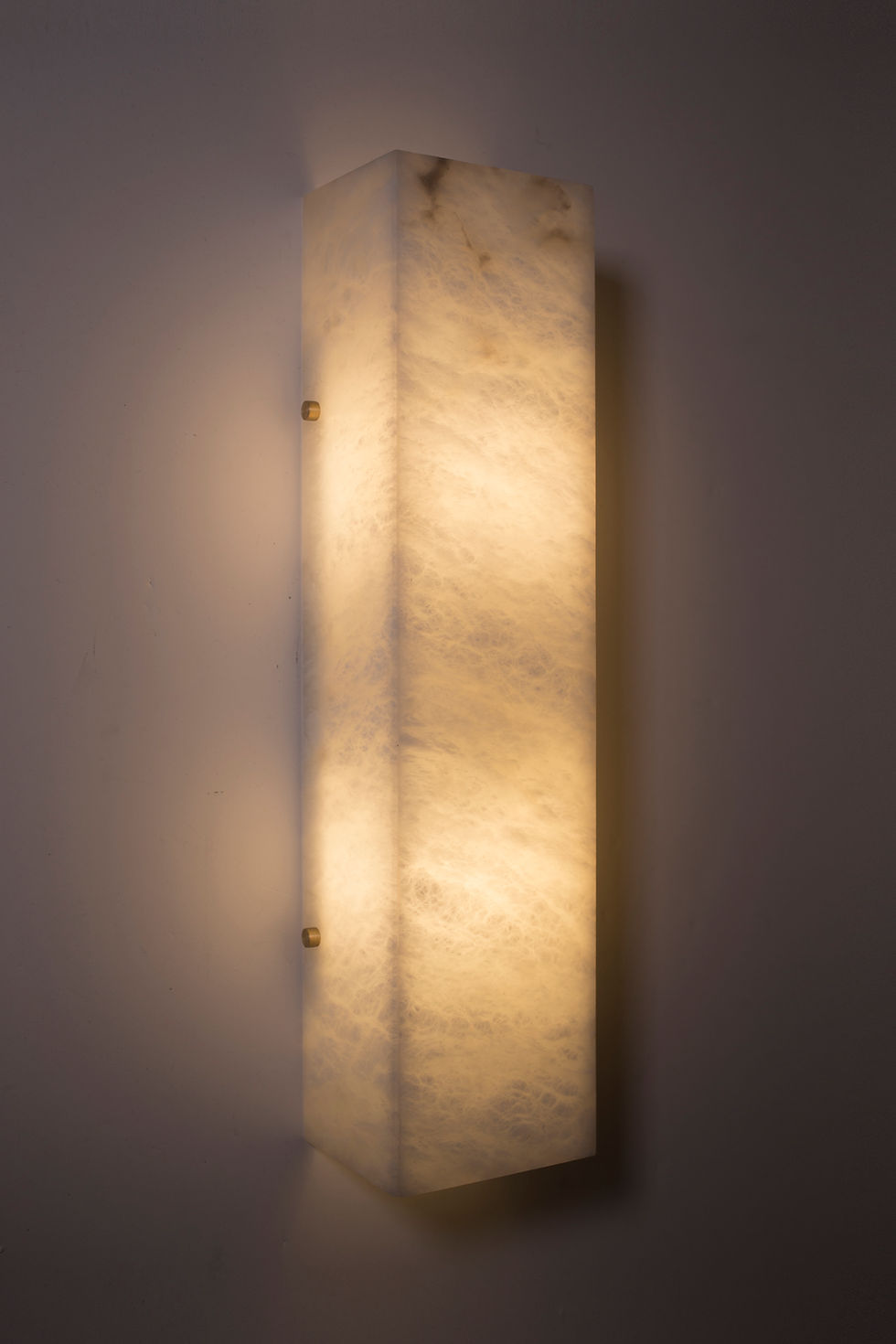 Thumbnail: Ponti alabaster sconce finished in brushed brass, no clips, side view, light on
