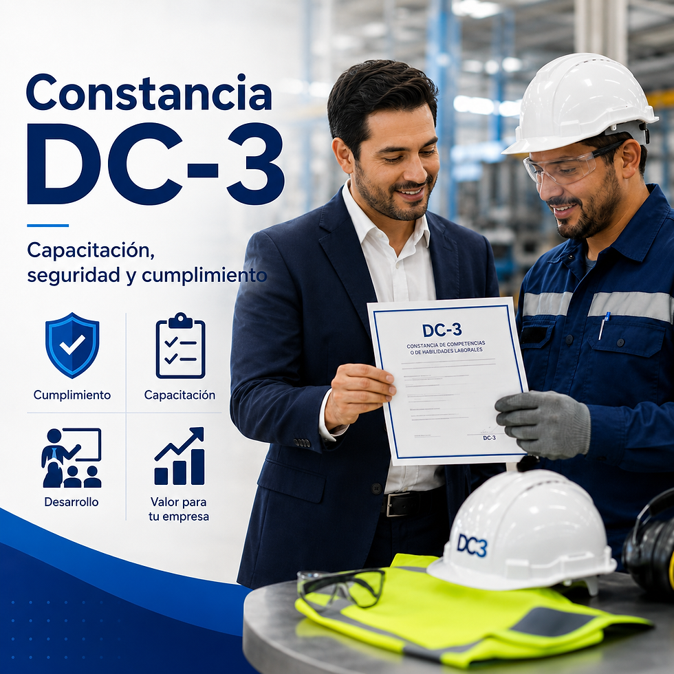 Capacitador industrial y trabajador con equipo de seguridad revisan una constancia DC-3 en una planta, representando capacitación, cumplimiento STPS y seguridad laboral.