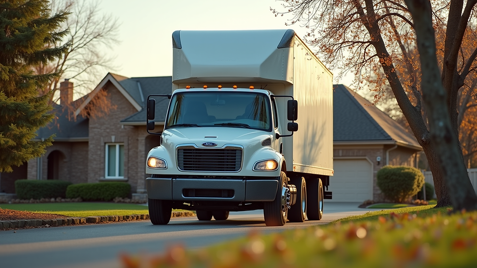 Eye-level view of a moving truck parked in front of a house