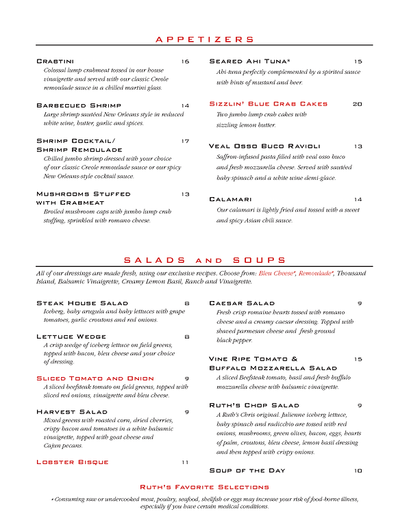 Ruth Chris Steak House Menu Prices Images For Life