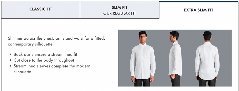 Charles Tyrwhitt Size Guide for Extra Slim Fit