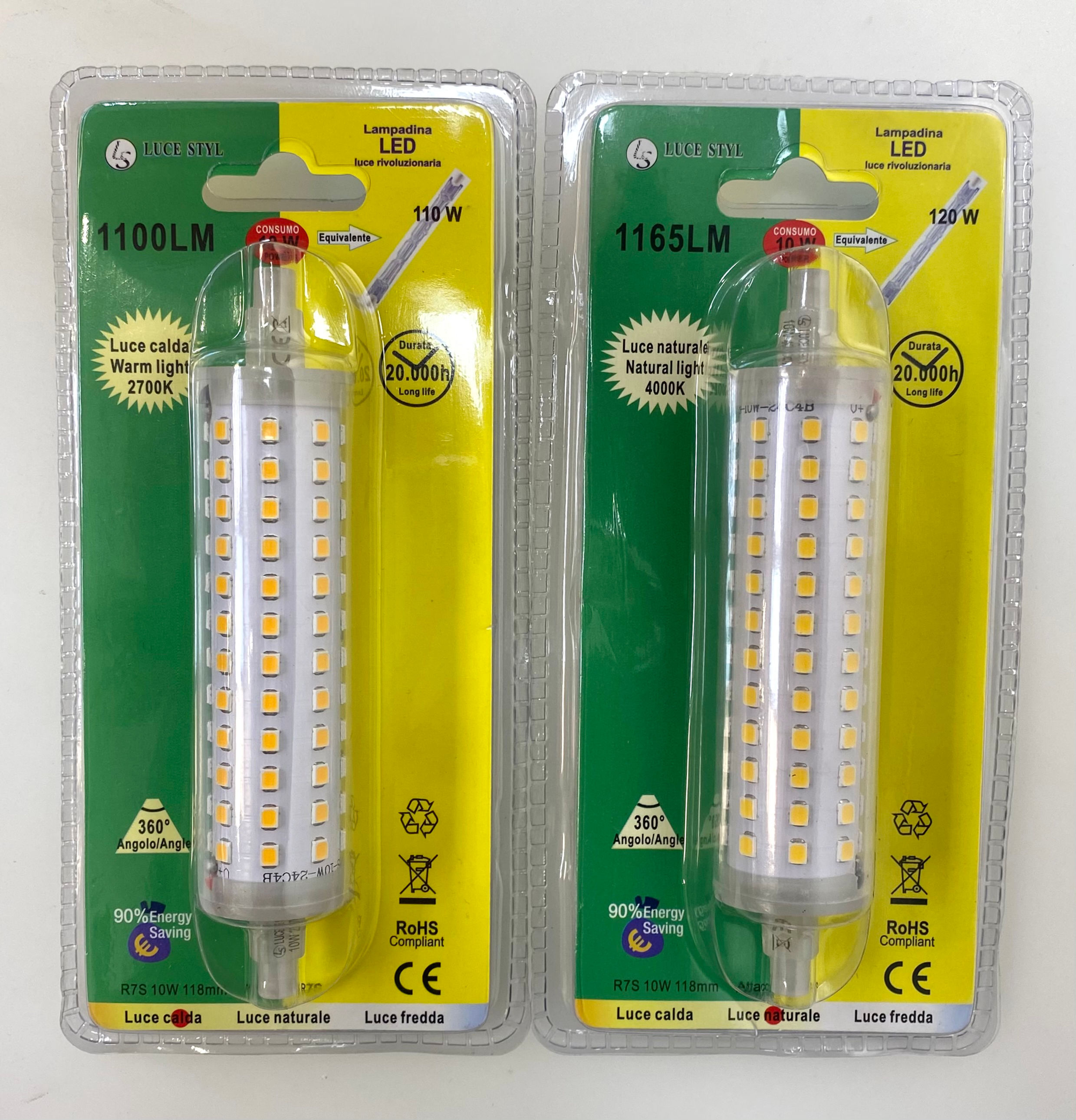 LAMPADINA LED R7S 10W 220V LUCE CALDA / NATURALE / FREDDA