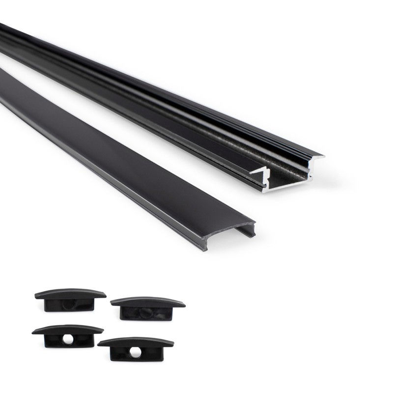 Miniatura: PROFILO / CANALINA IN ALLUMINIO DA INCASSO NERO con alette/bordi spessi 2m